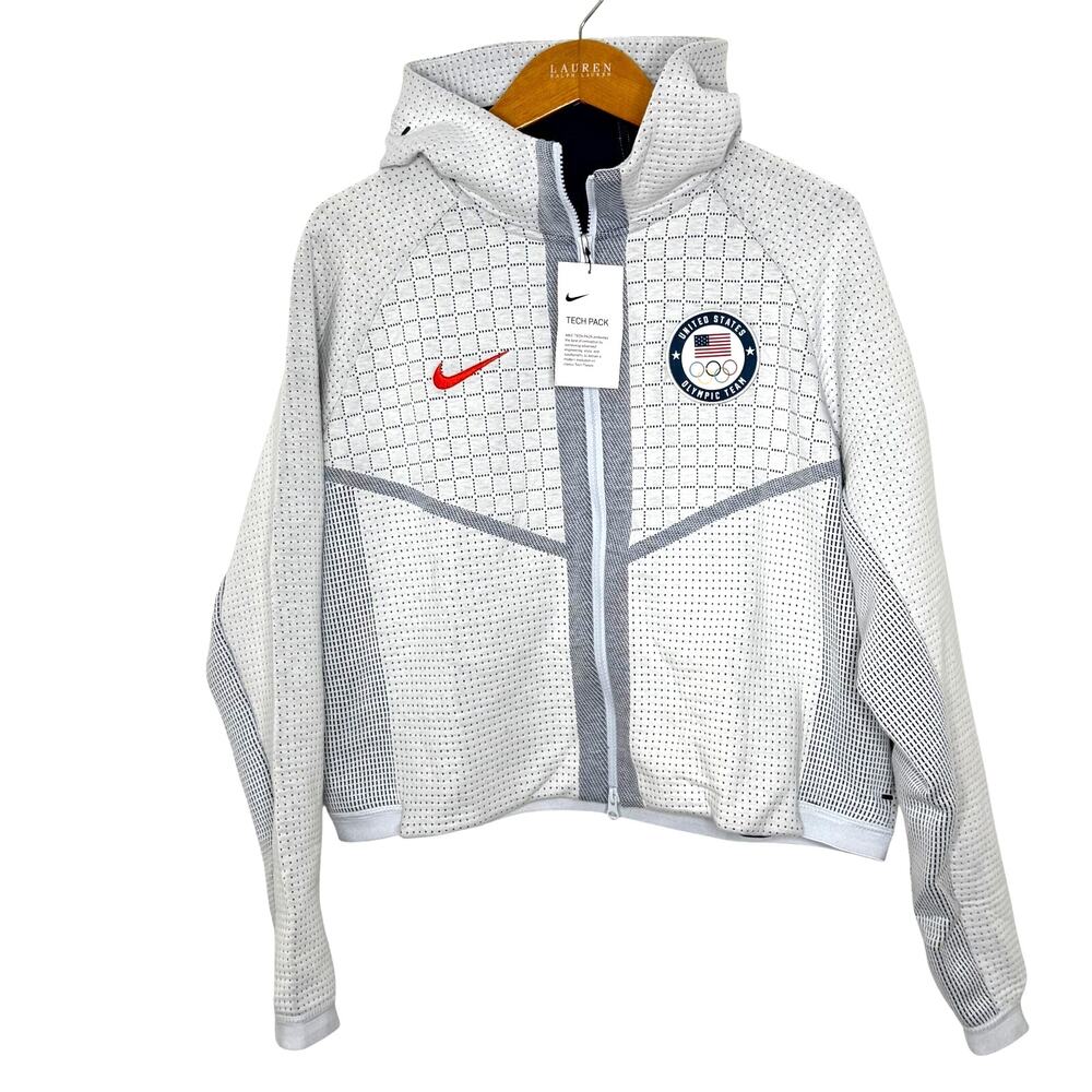 Nike Oympic Tech Pack Jacket Womens Large White/Blue NEW